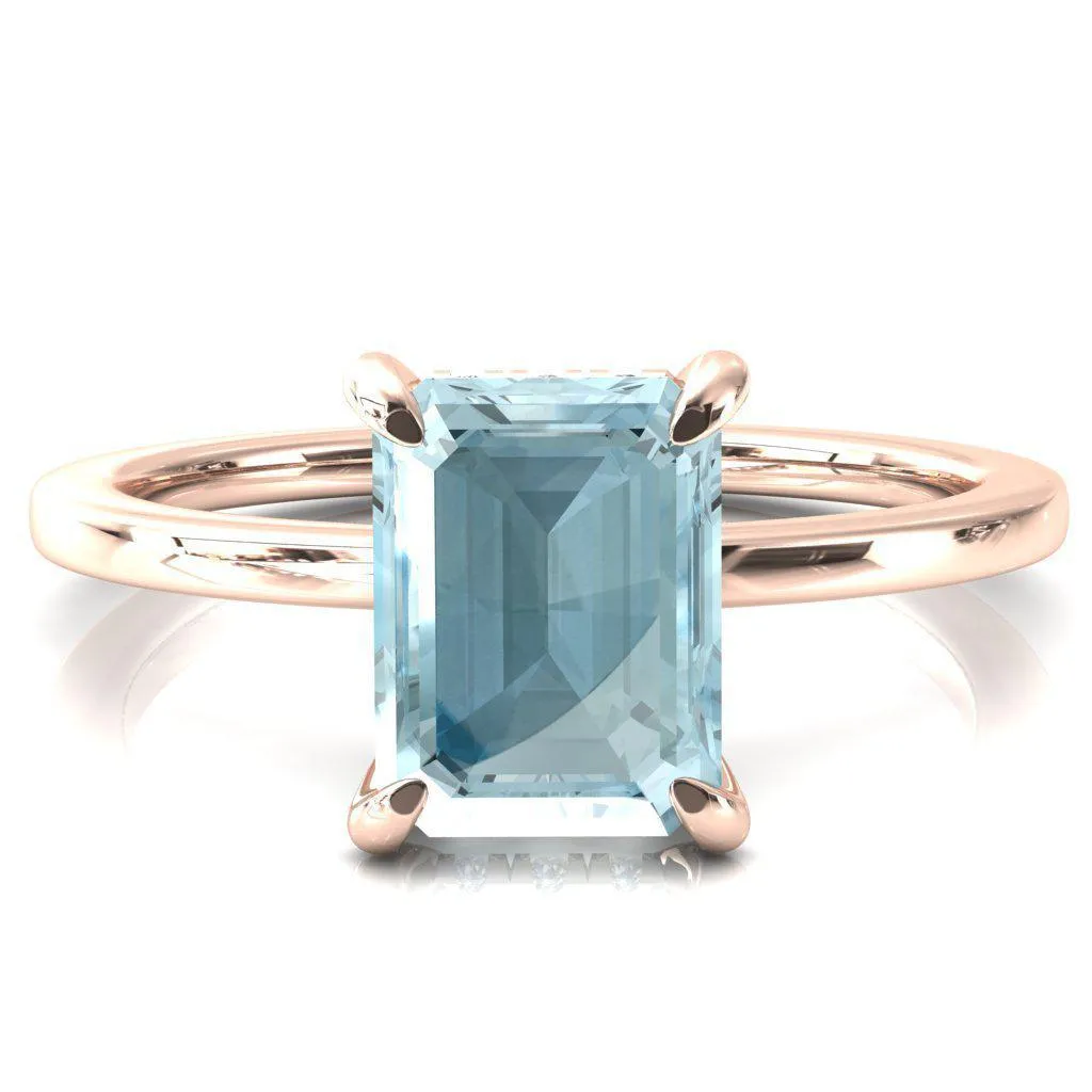 Rosy Emerald Aqua Blue Spinel 4 Claw Prong Single Rail Micropave Engagement Ring
