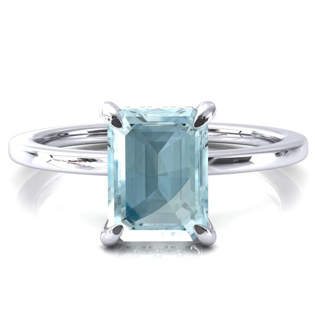 Rosy Emerald Aqua Blue Spinel 4 Claw Prong Single Rail Micropave Engagement Ring