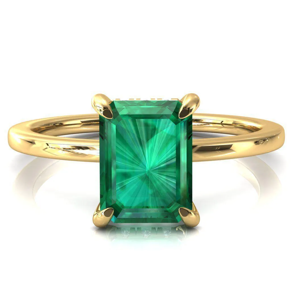 Rosy Emerald Emerald 4 Claw Prong Single Rail Micropave Engagement Ring