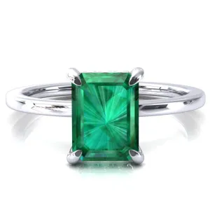 Rosy Emerald Emerald 4 Claw Prong Single Rail Micropave Engagement Ring