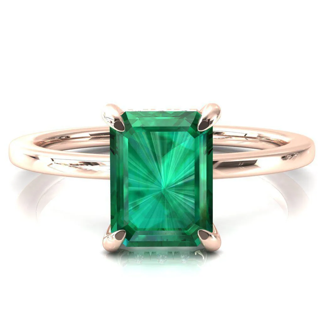 Rosy Emerald Emerald 4 Claw Prong Single Rail Micropave Engagement Ring