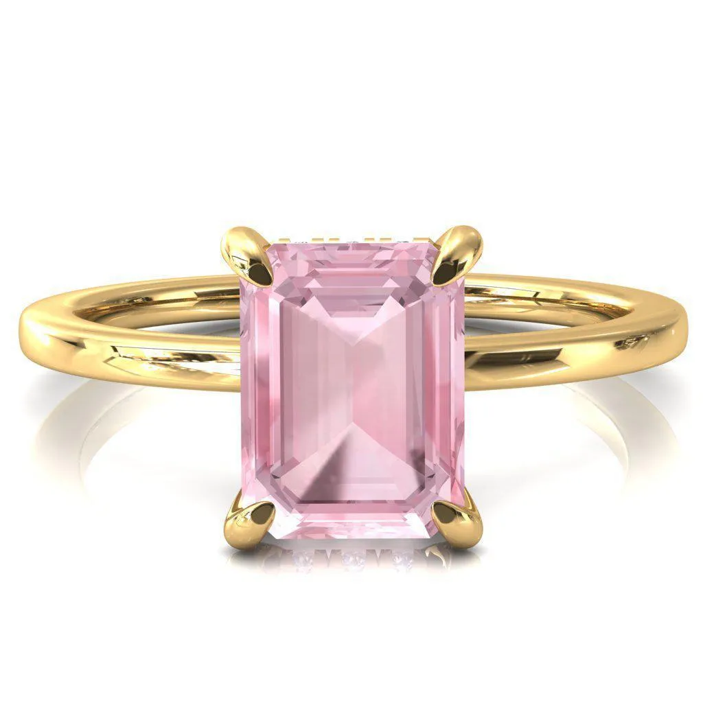 Rosy Emerald Pink Sapphire 4 Claw Prong Single Rail Micropave Engagement Ring