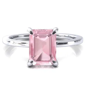 Rosy Emerald Pink Sapphire 4 Claw Prong Single Rail Micropave Engagement Ring