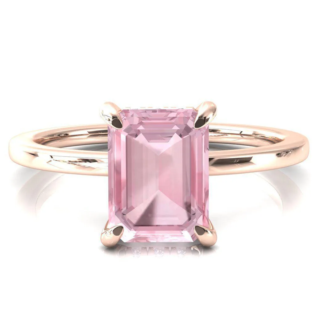 Rosy Emerald Pink Sapphire 4 Claw Prong Single Rail Micropave Engagement Ring