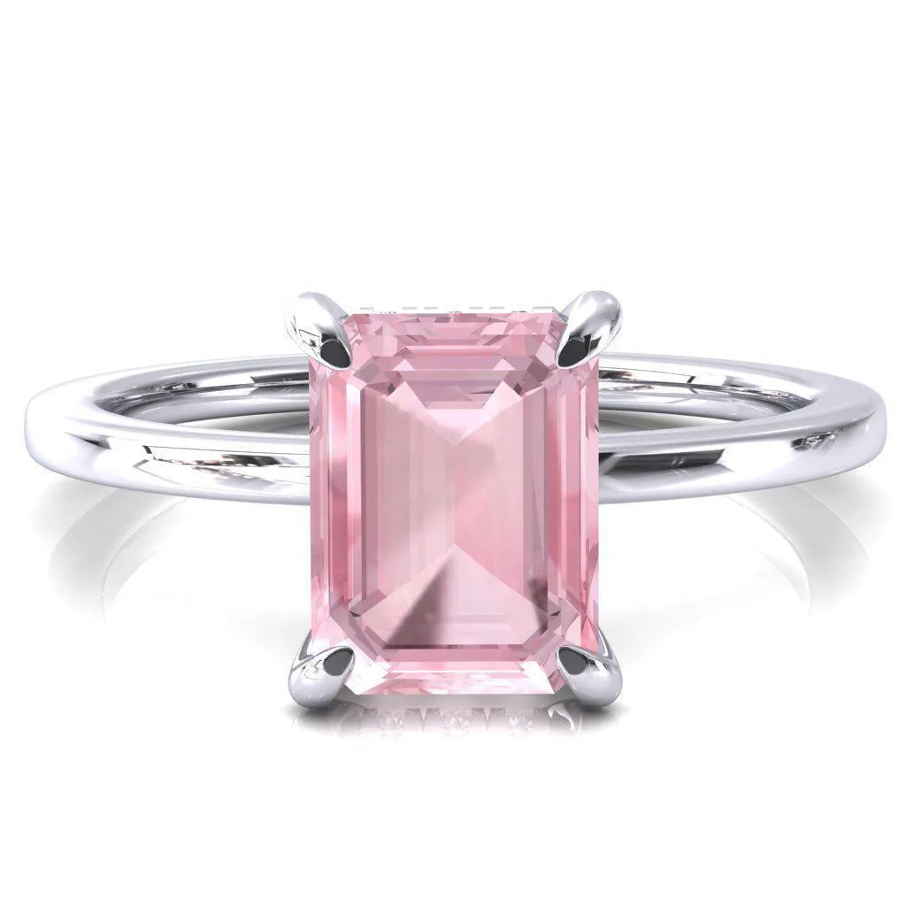 Rosy Emerald Pink Sapphire 4 Claw Prong Single Rail Micropave Engagement Ring