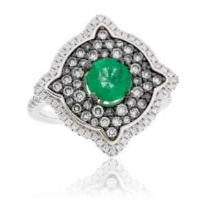Round-Cut Emerald & Diamond Expanded Halo Ring
