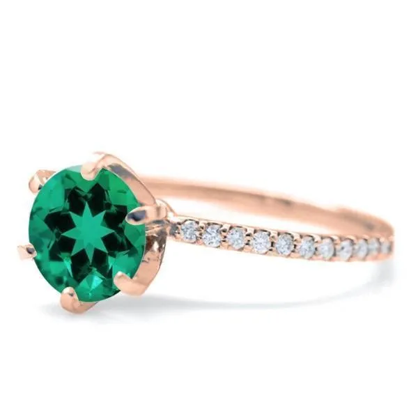 Round Emerald 4 Prongs Diamond Accent Ice Solitaire Ring