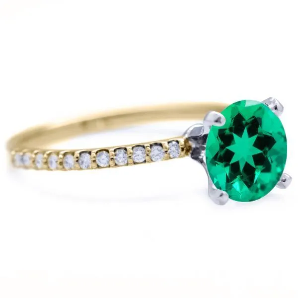 Round Emerald 4 Prongs Diamond Accent Ice Solitaire Ring