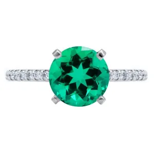 Round Emerald 4 Prongs Diamond Accent Ice Solitaire Ring