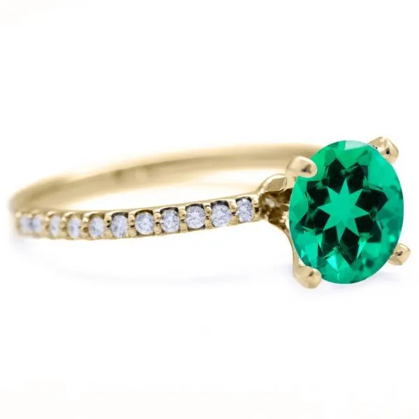 Round Emerald 4 Prongs Diamond Accent Ice Solitaire Ring