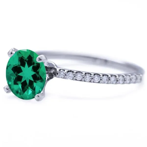 Round Emerald 4 Prongs Diamond Accent Ice Solitaire Ring