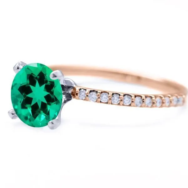 Round Emerald 4 Prongs Diamond Accent Ice Solitaire Ring