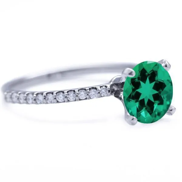 Round Emerald 4 Prongs Diamond Accent Ice Solitaire Ring