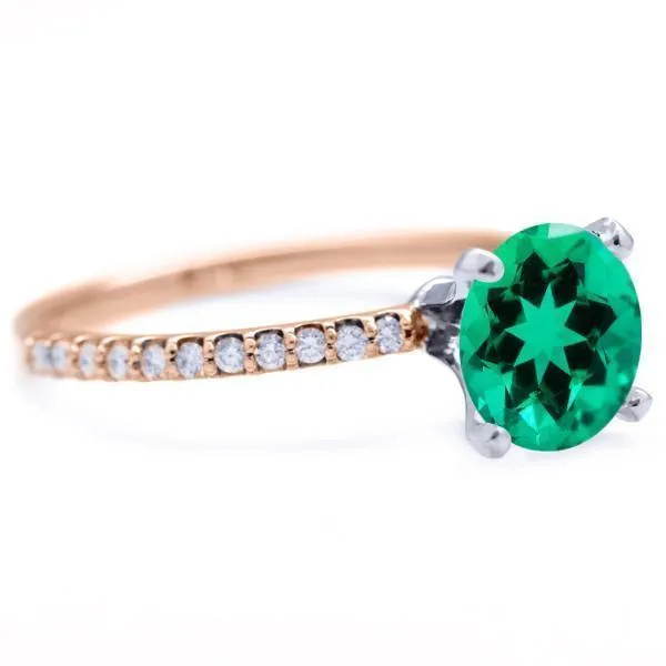 Round Emerald 4 Prongs Diamond Accent Ice Solitaire Ring