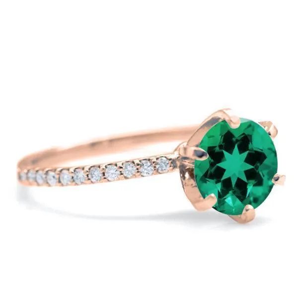 Round Emerald 4 Prongs Diamond Accent Ice Solitaire Ring