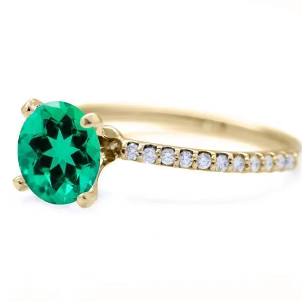 Round Emerald 4 Prongs Diamond Accent Ice Solitaire Ring