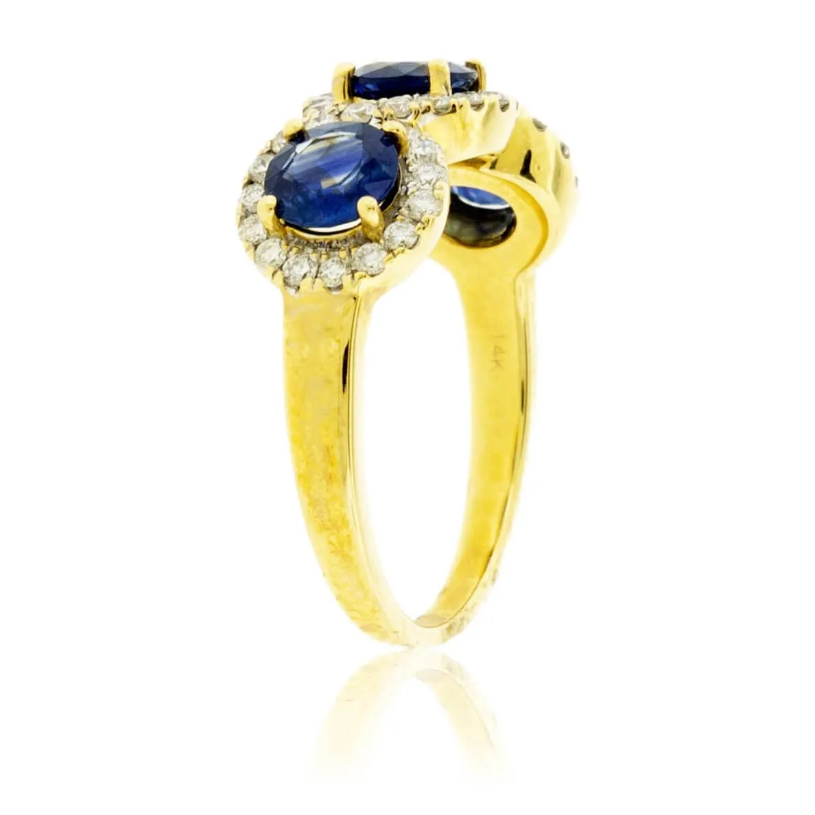 Round Three Blue Sapphire & Diamond Classic Halos Ring