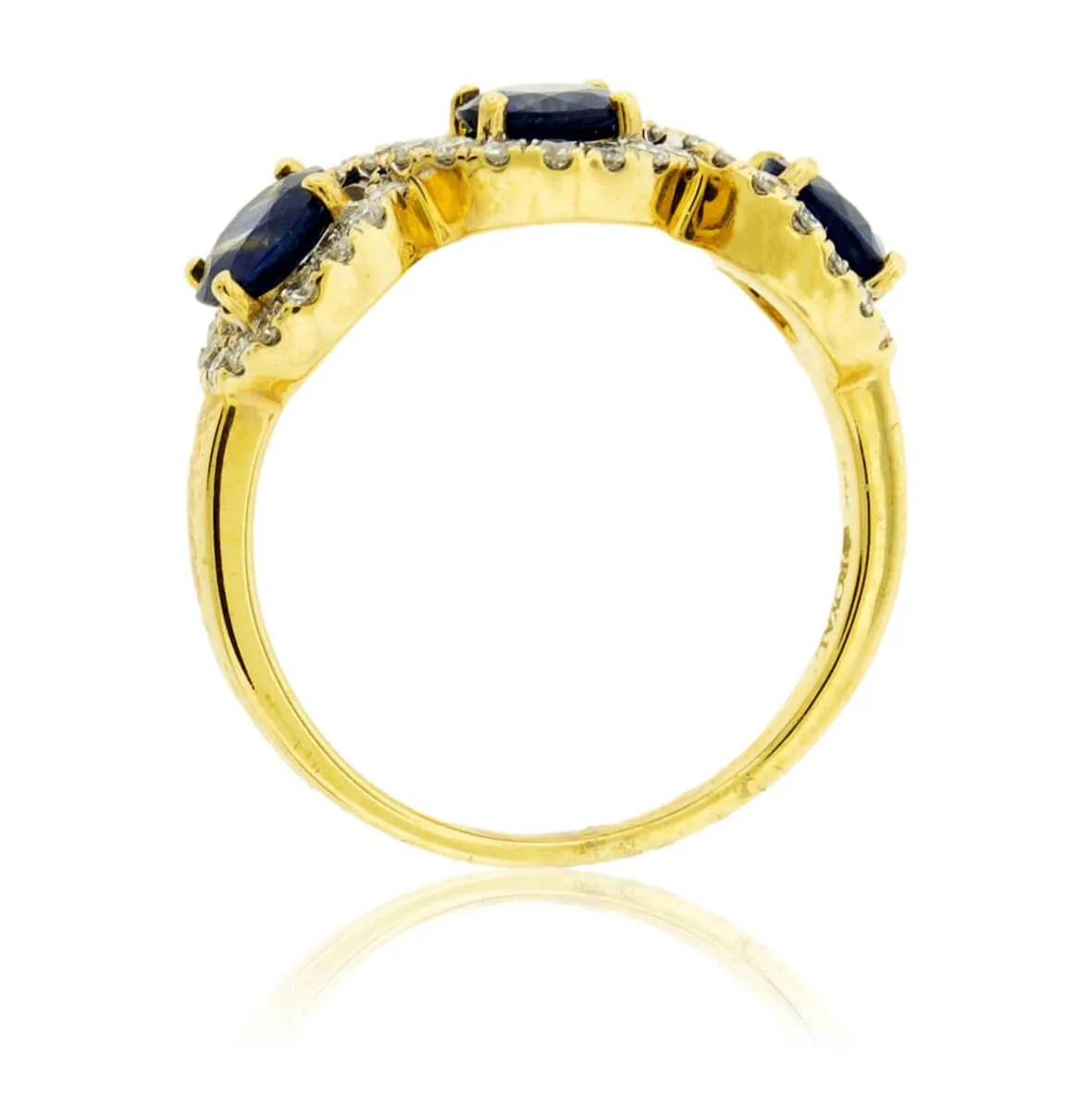 Round Three Blue Sapphire & Diamond Classic Halos Ring