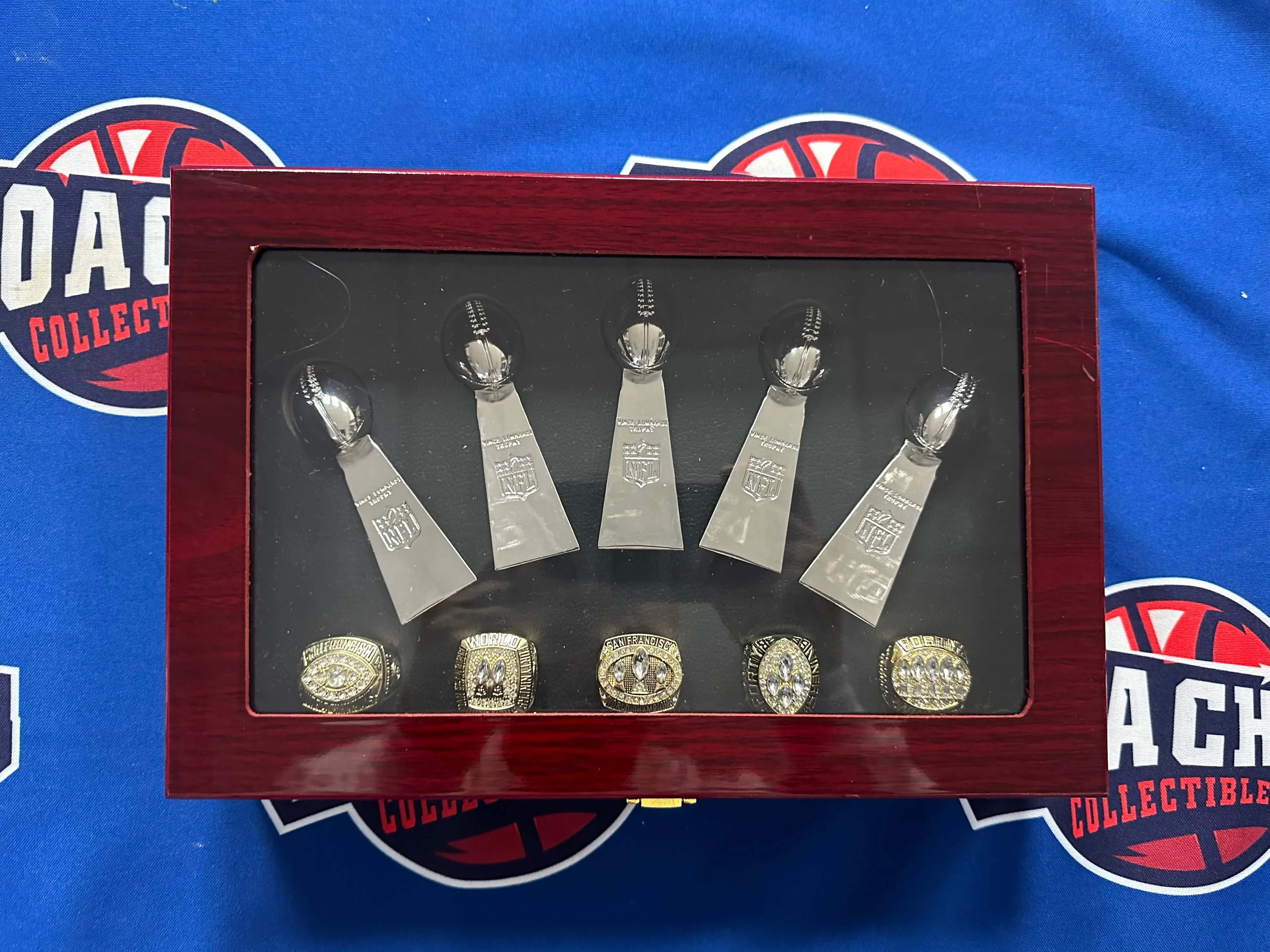 San Francisco 49ers 10pc Replica Super Bowl Ring & Trophy Set w/ Display Box
