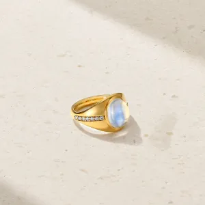 Saturn Moonstone and Diamond Ring