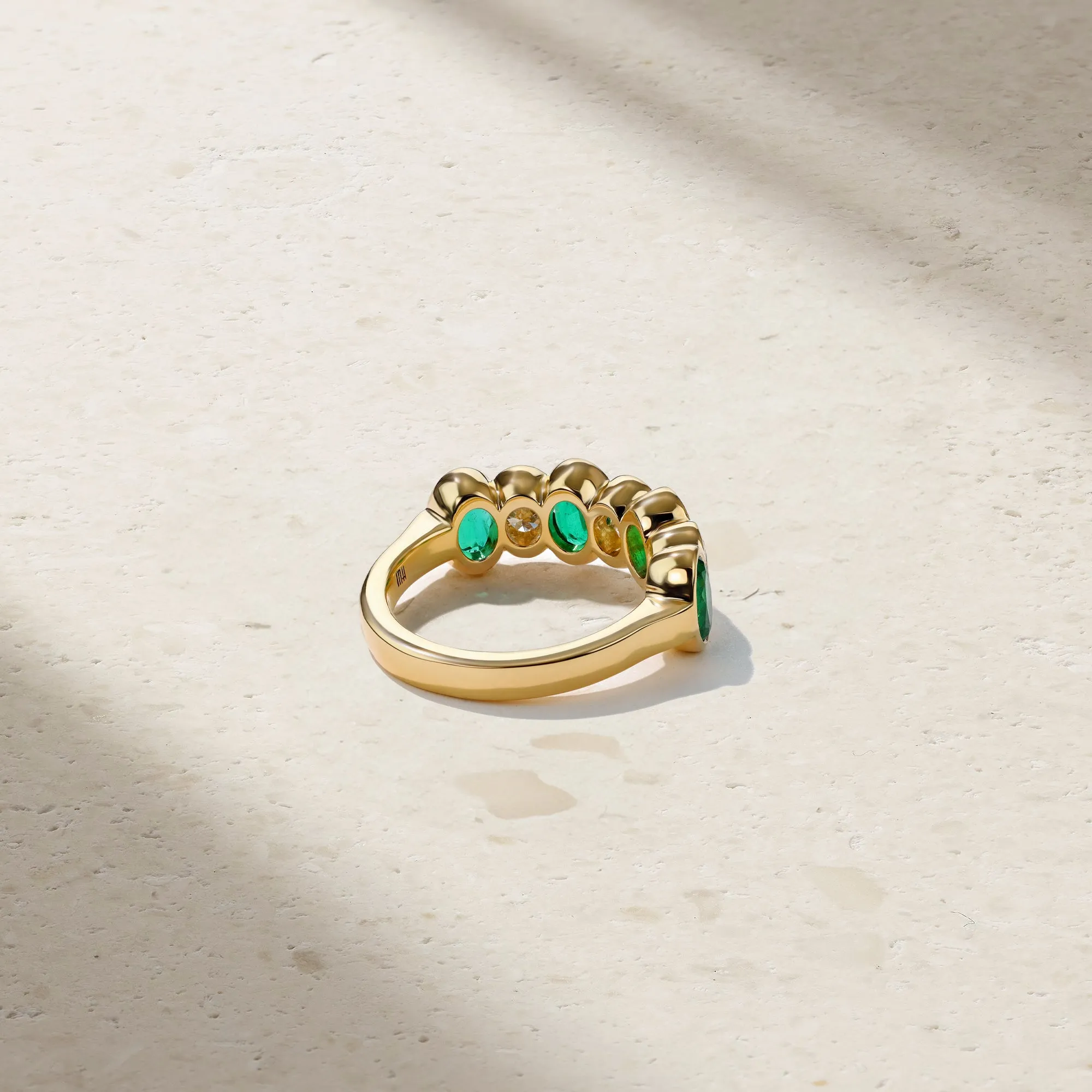 Sculpted Oval Emerald and Diamond Alternating Band