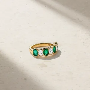 Sculpted Oval Emerald and Diamond Alternating Band