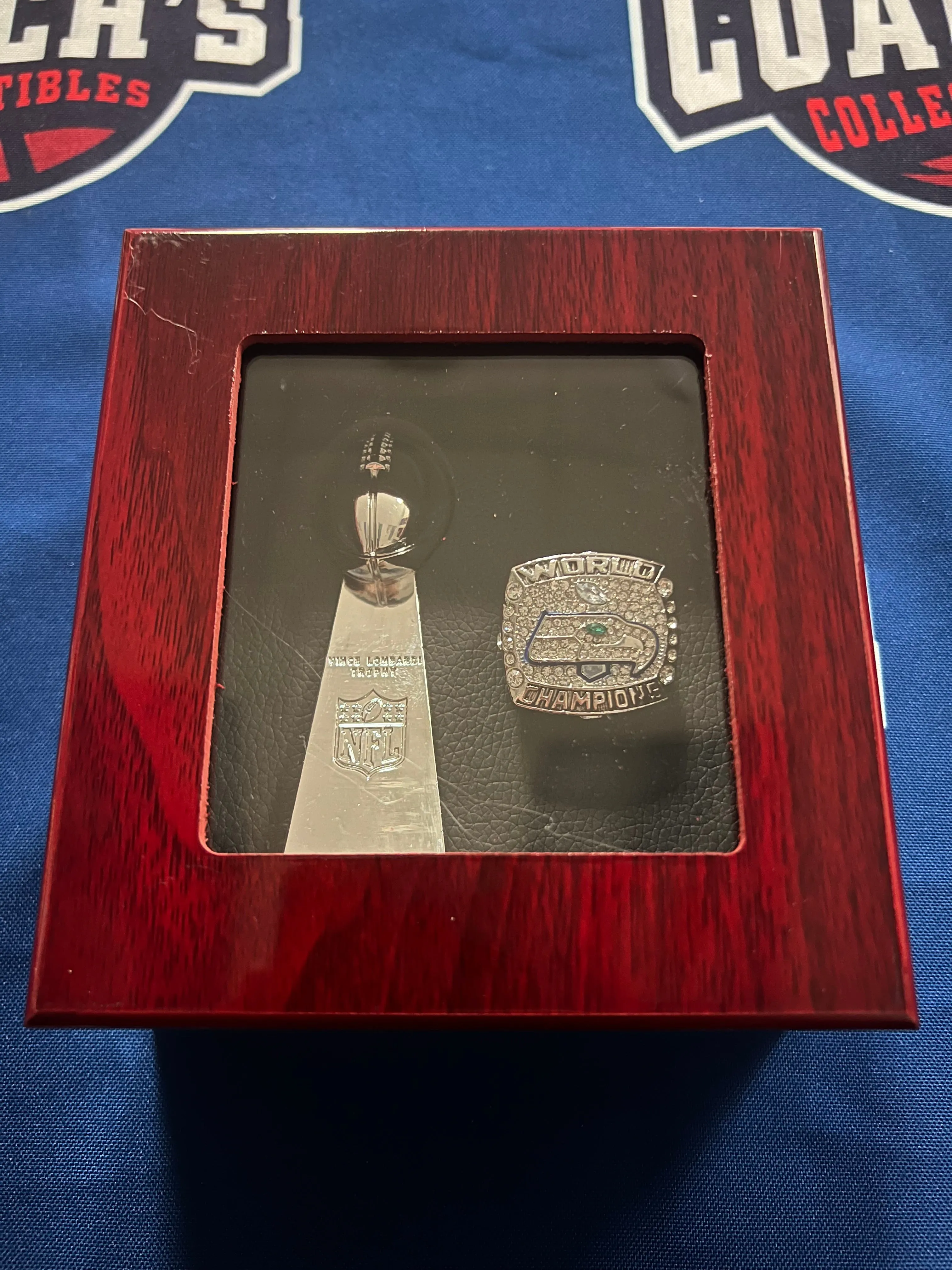 Seattle Seahawks 2pc Replica Super Bowl Ring & Trophy with Display Box