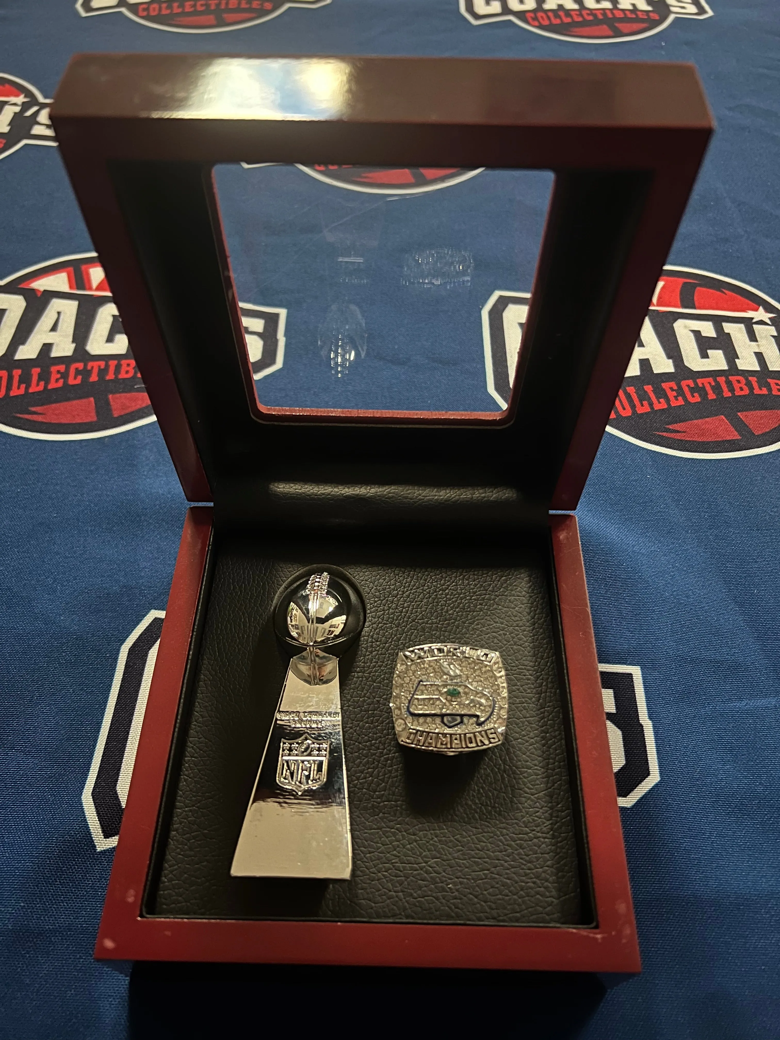 Seattle Seahawks 2pc Replica Super Bowl Ring & Trophy with Display Box