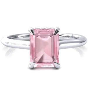 Secret Emerald Pink Sapphire 4 Prong Floating Halo Engagement Ring