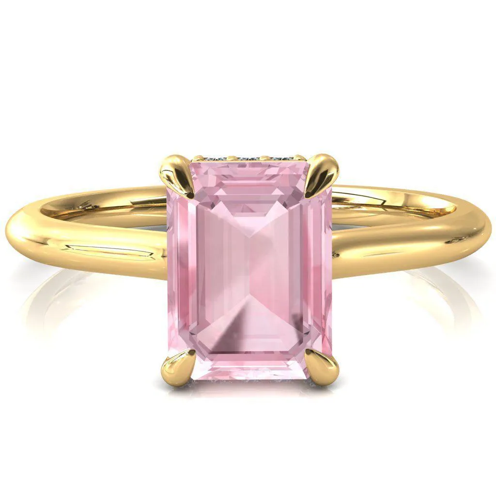 Secret Emerald Pink Sapphire 4 Prong Floating Halo Engagement Ring