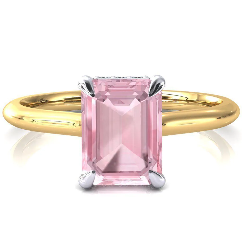 Secret Emerald Pink Sapphire 4 Prong Floating Halo Engagement Ring