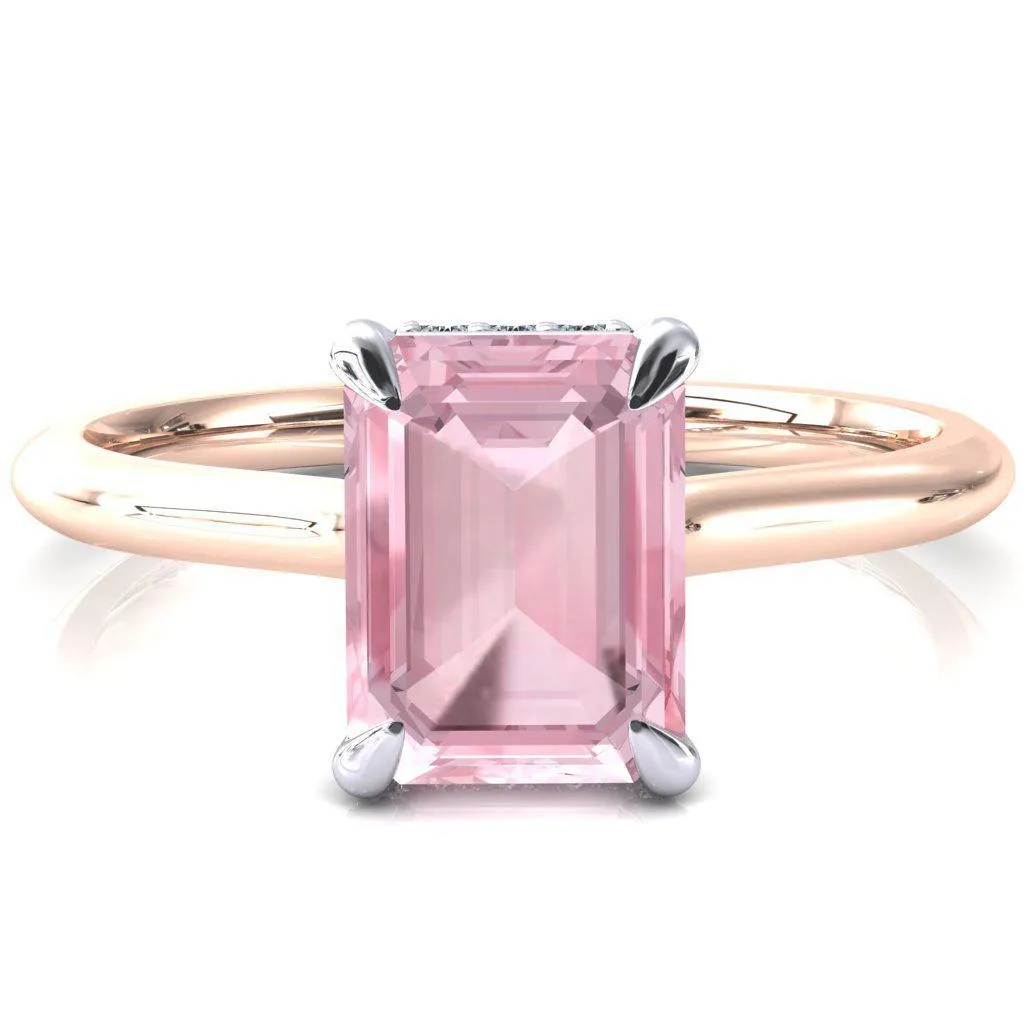 Secret Emerald Pink Sapphire 4 Prong Floating Halo Engagement Ring