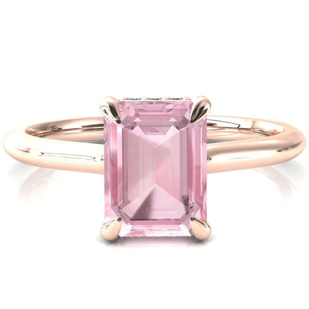 Secret Emerald Pink Sapphire 4 Prong Floating Halo Engagement Ring