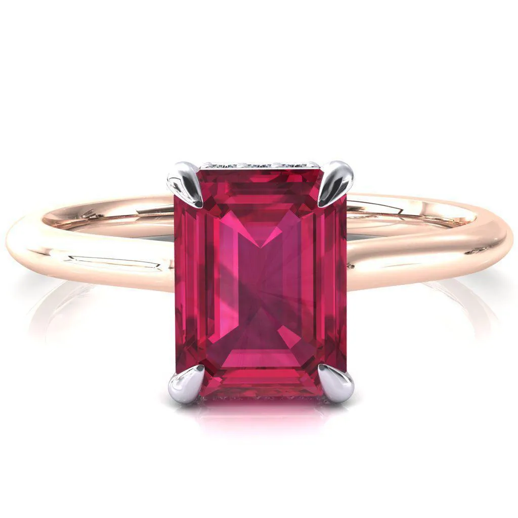 Secret Emerald Ruby 4 Prong Floating Halo Engagement Ring