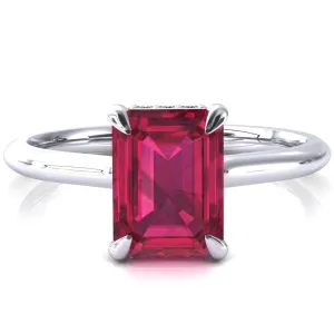 Secret Emerald Ruby 4 Prong Floating Halo Engagement Ring