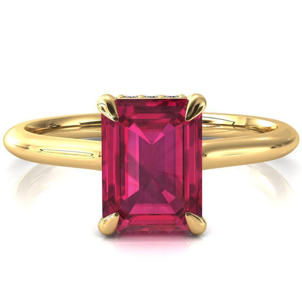 Secret Emerald Ruby 4 Prong Floating Halo Engagement Ring