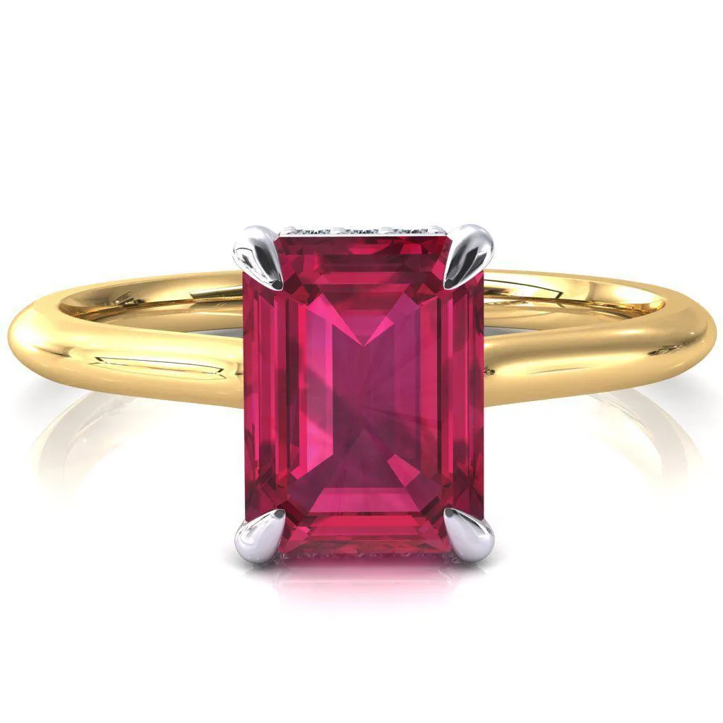 Secret Emerald Ruby 4 Prong Floating Halo Engagement Ring