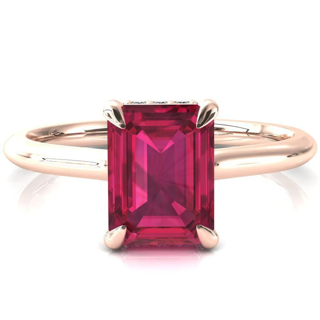 Secret Emerald Ruby 4 Prong Floating Halo Engagement Ring