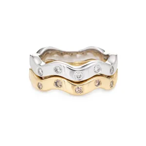 Set of 2 Diamond Rings Estate 14k Two Tone Gold Undulating Bands Sz 7.5 Jewelry