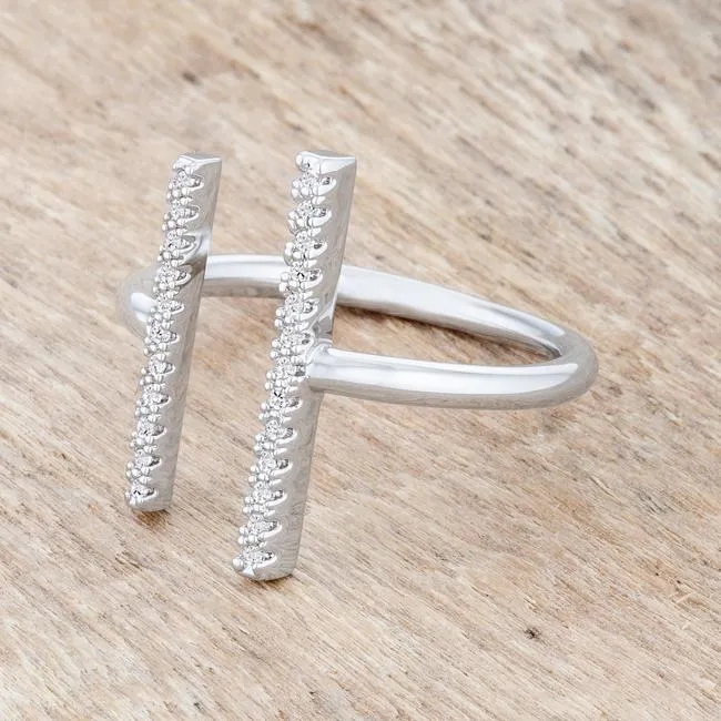 Sharna 12ct CZ Rhodium Parallel Contemporary Ring