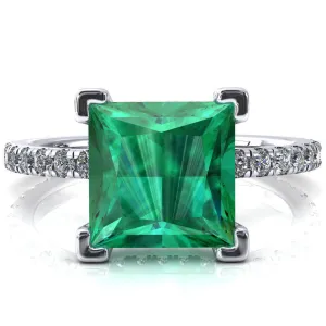 Sicili Princess Emerald 4 Prong 3/4 Micro Pave Diamond Engagement Ring