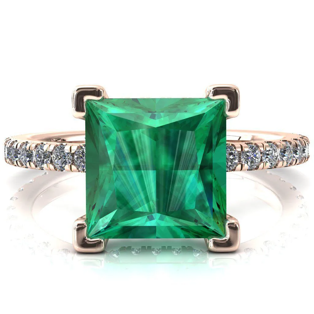Sicili Princess Emerald 4 Prong 3/4 Micro Pave Diamond Engagement Ring