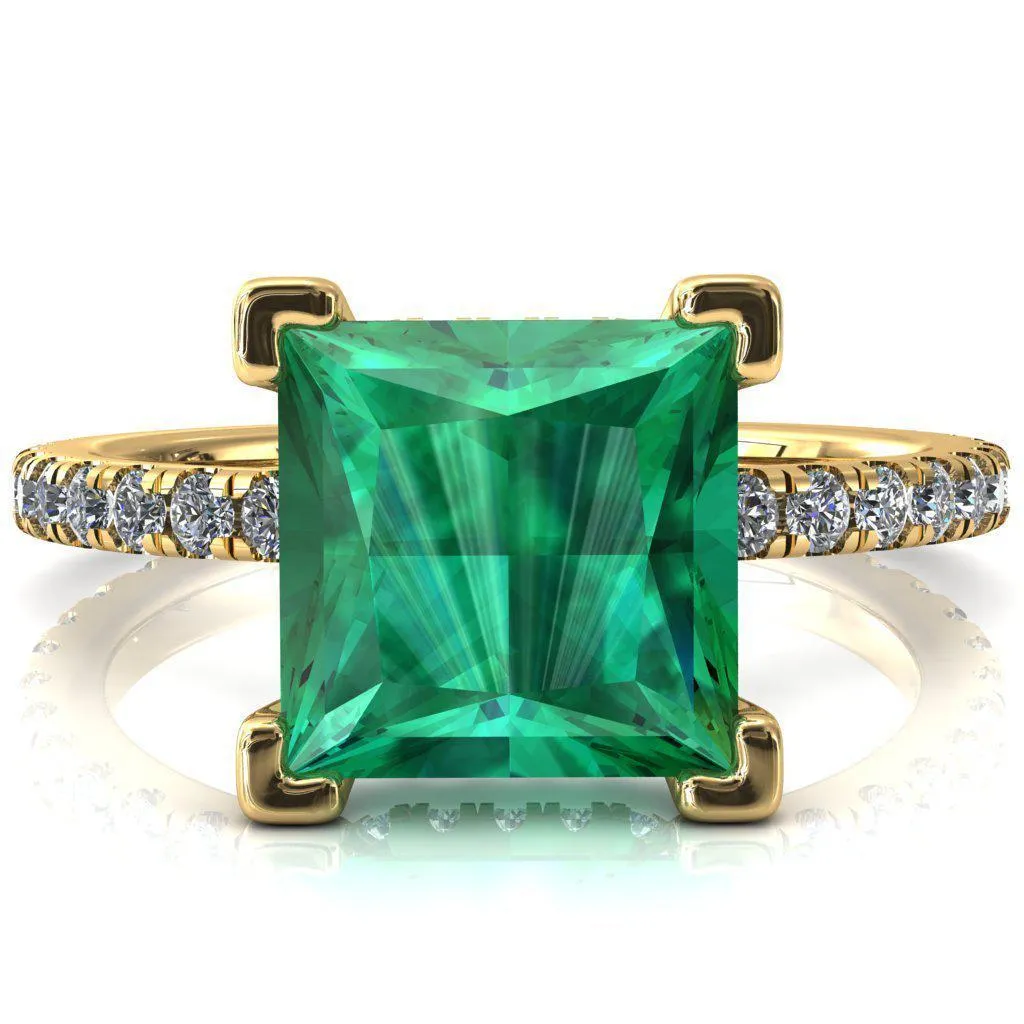 Sicili Princess Emerald 4 Prong 3/4 Micro Pave Diamond Engagement Ring