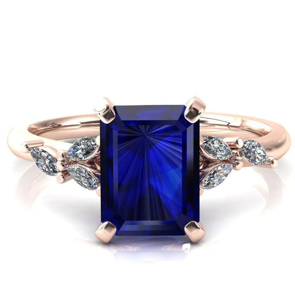 Sigrid Emerald Blue Sapphire 4 Prong Marquise Diamond Side Ring