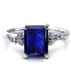 Sigrid Emerald Blue Sapphire 4 Prong Marquise Diamond Side Ring