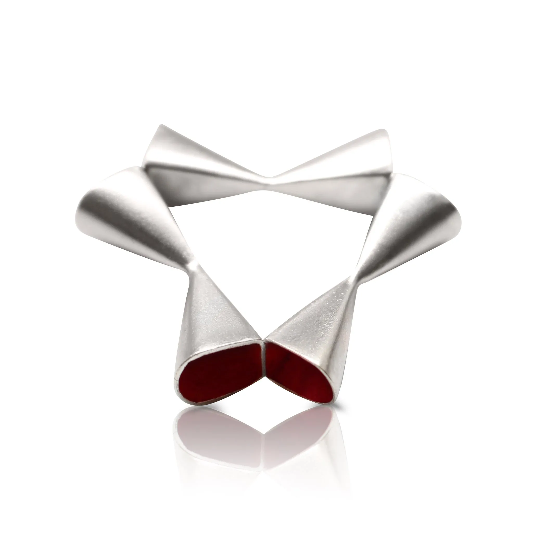Silver and Red Enamel Open Triangle Ring