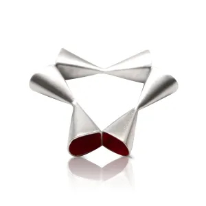 Silver and Red Enamel Open Triangle Ring