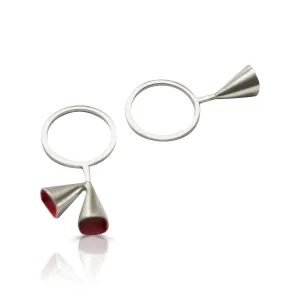 Silver and Red Enamel Three Chalice Ring