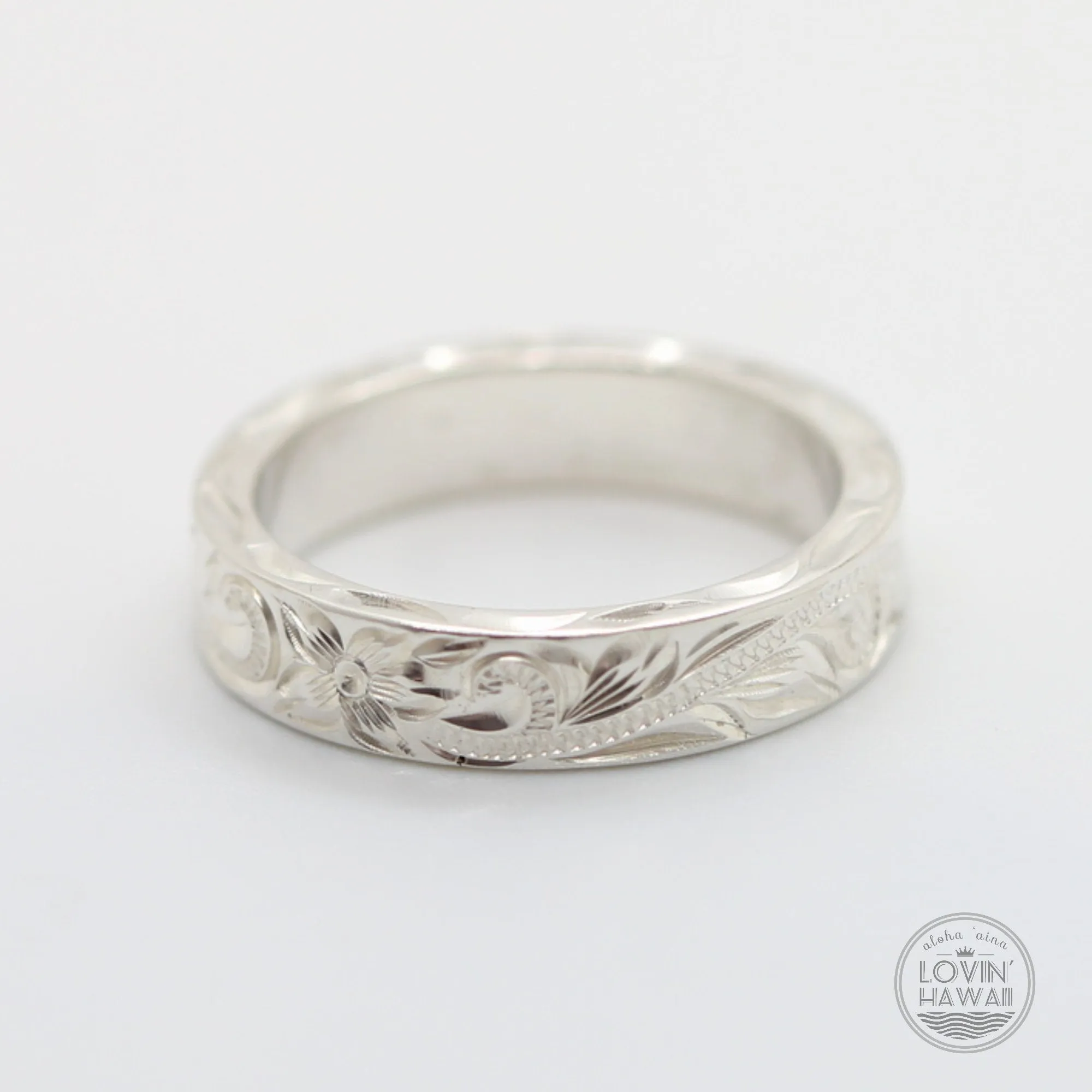 Silver Couple Promise Ring Set, Engraved with Hawaiian Heritage Design (4mm & 6mm Width)