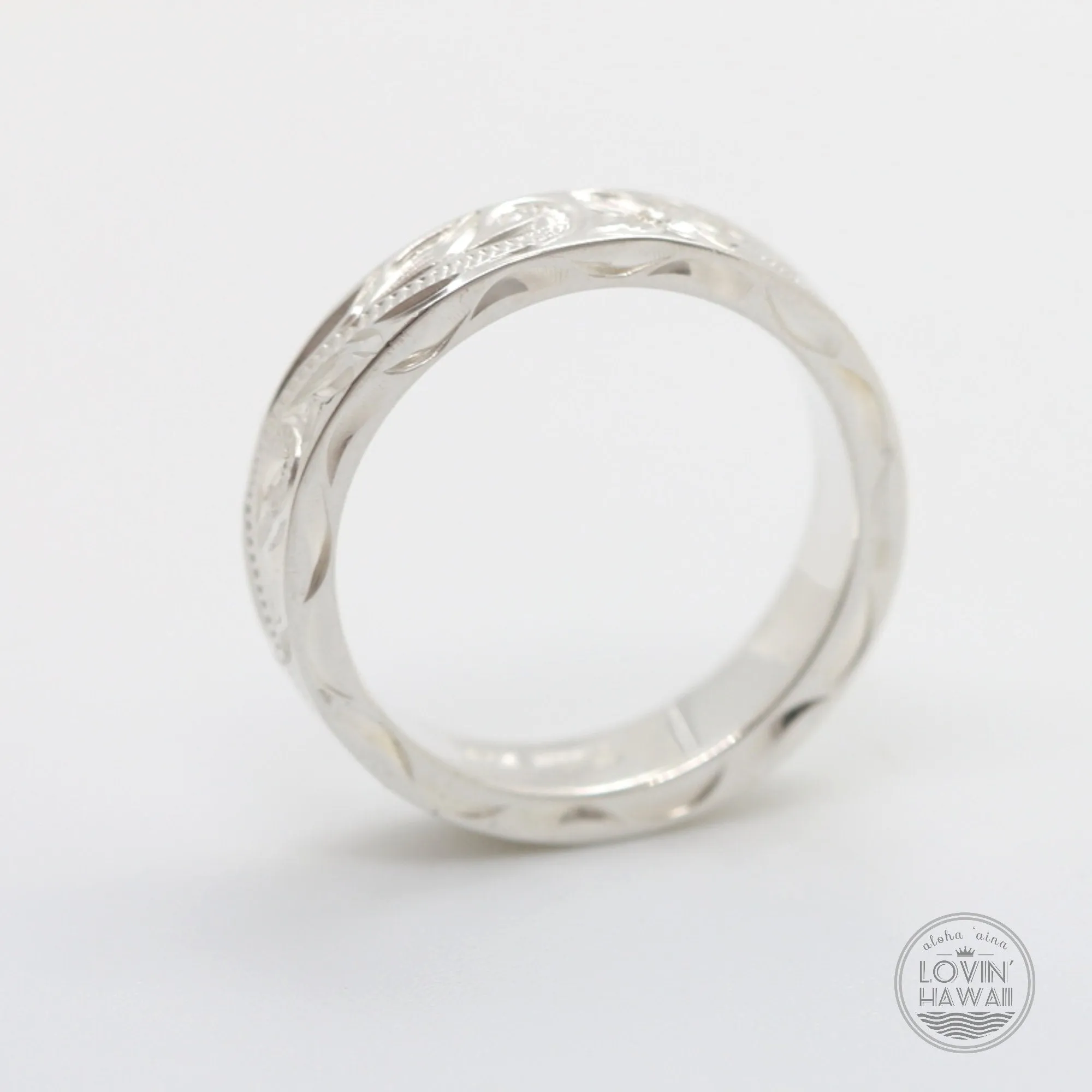 Silver Couple Promise Ring Set, Engraved with Hawaiian Heritage Design (4mm & 6mm Width)